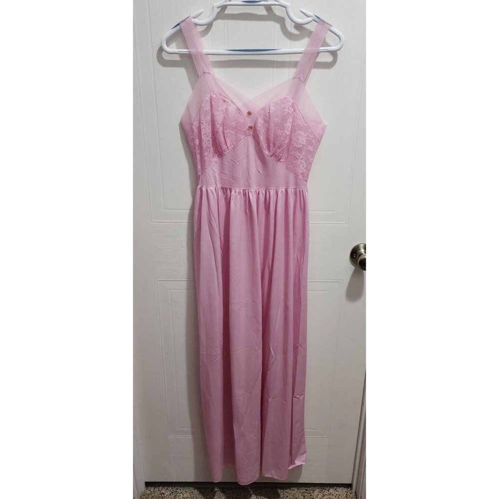 Vintage CAROL BRENT‎ Sleeveless Lingerie Nightgown Dress Lace/Satin Pink Size 34